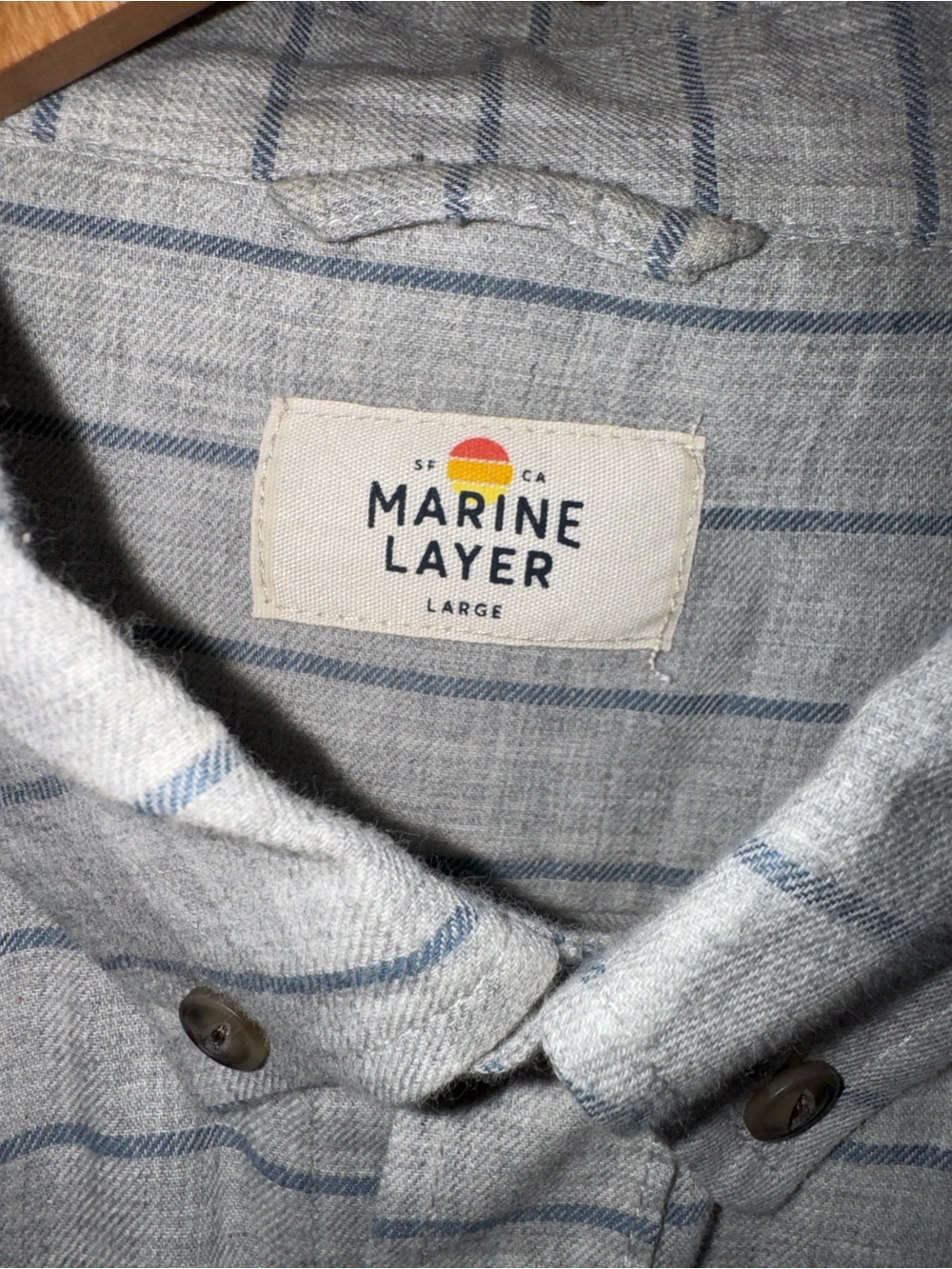 MARINE Layer Stripe Button Front Long Sleeve Shirt Size Large - Picture 3 of 7